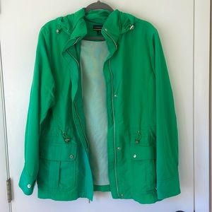 Women’s Lands’ End Lime Green Rain Jacket / Wind Breaker Coat w/ detachable hood